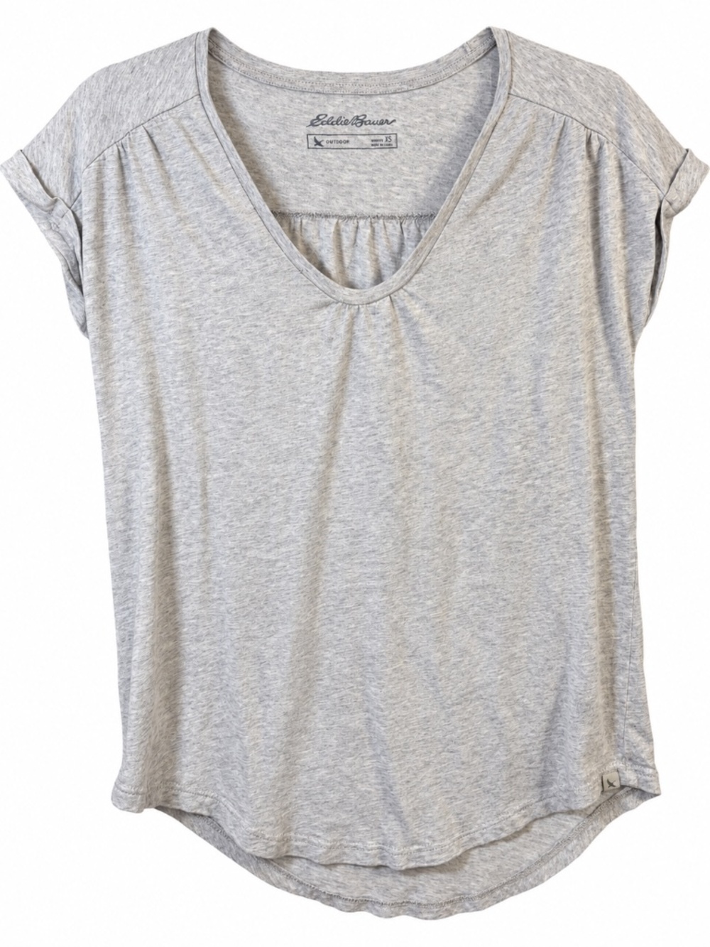 Eddie Bauer – Heather Grey Gathered Short Sleeve Tee – XS